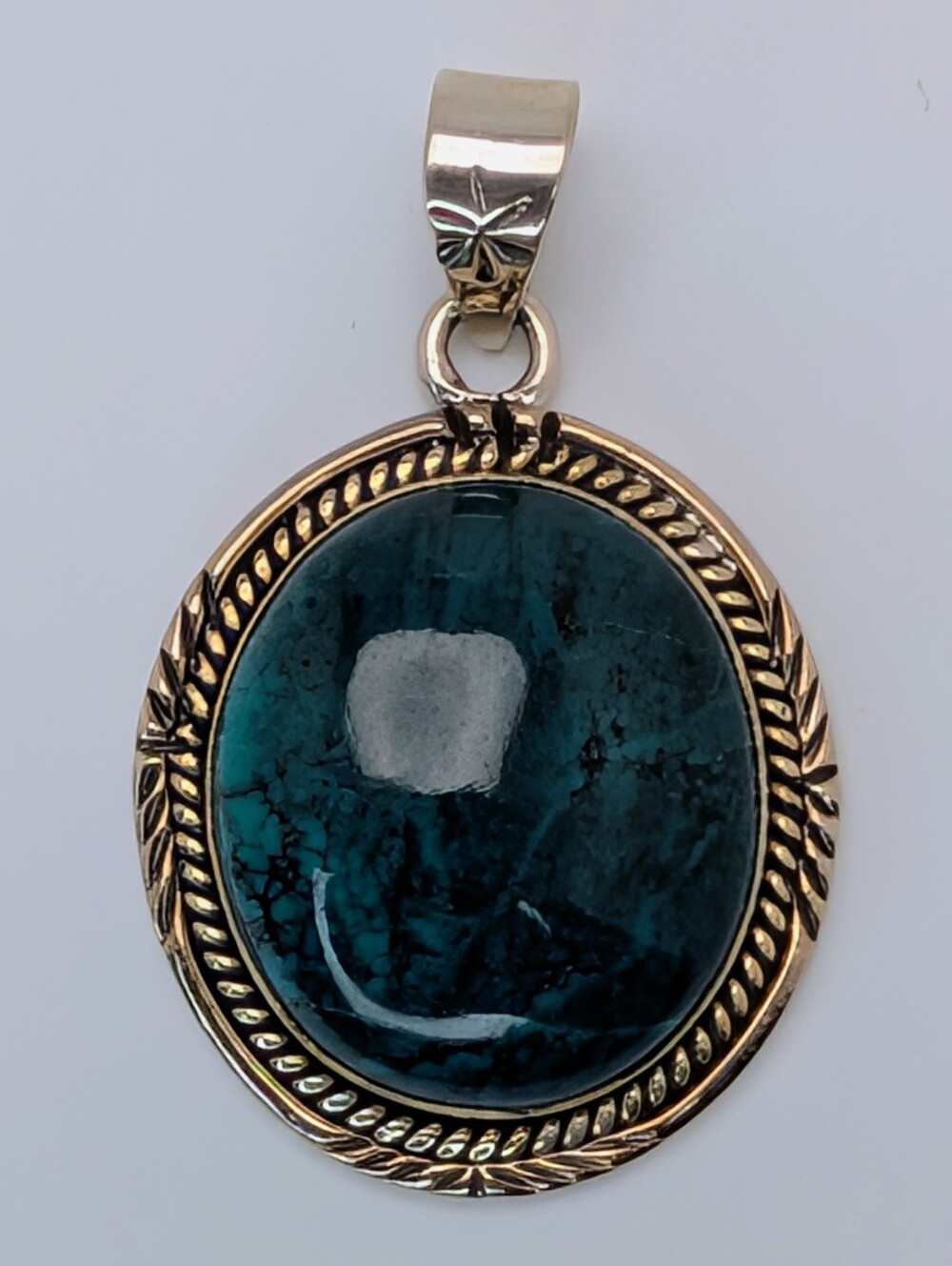 Tibetan Turquoise Large Pendant S925 Sterling Silver